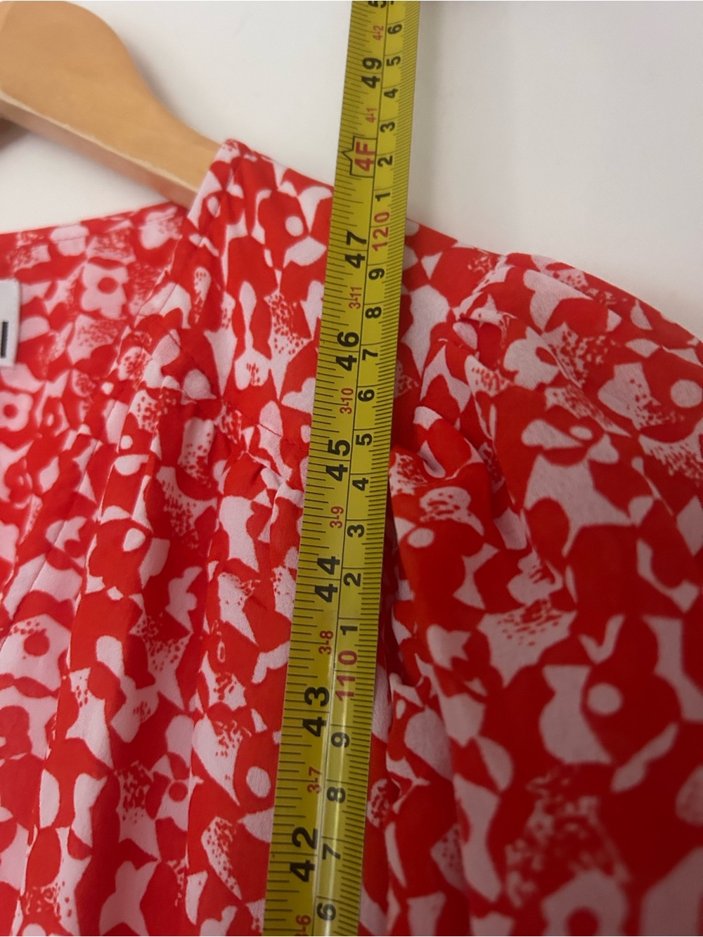 new Ganni Red White Floral Midi Dress Puff Sleeve Button Detail Size 40 - Picture 10 of 10